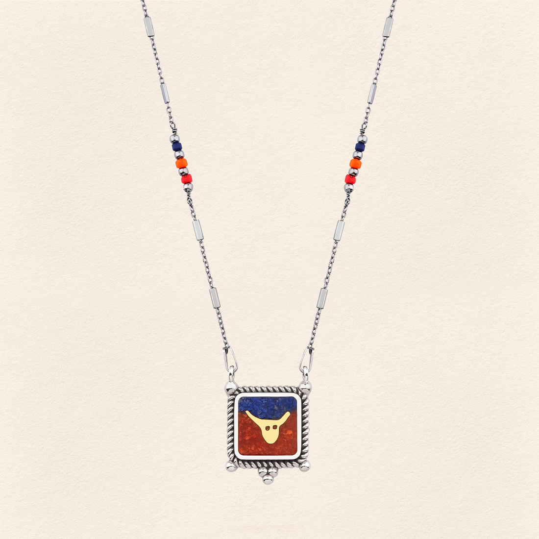 Lapis&Coral Bull Necklace