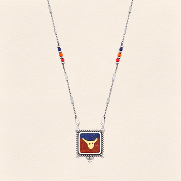 Lapis&Coral Bull Necklace