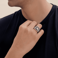 Black Pearl Lion Filigree Ring Silver Couple Set