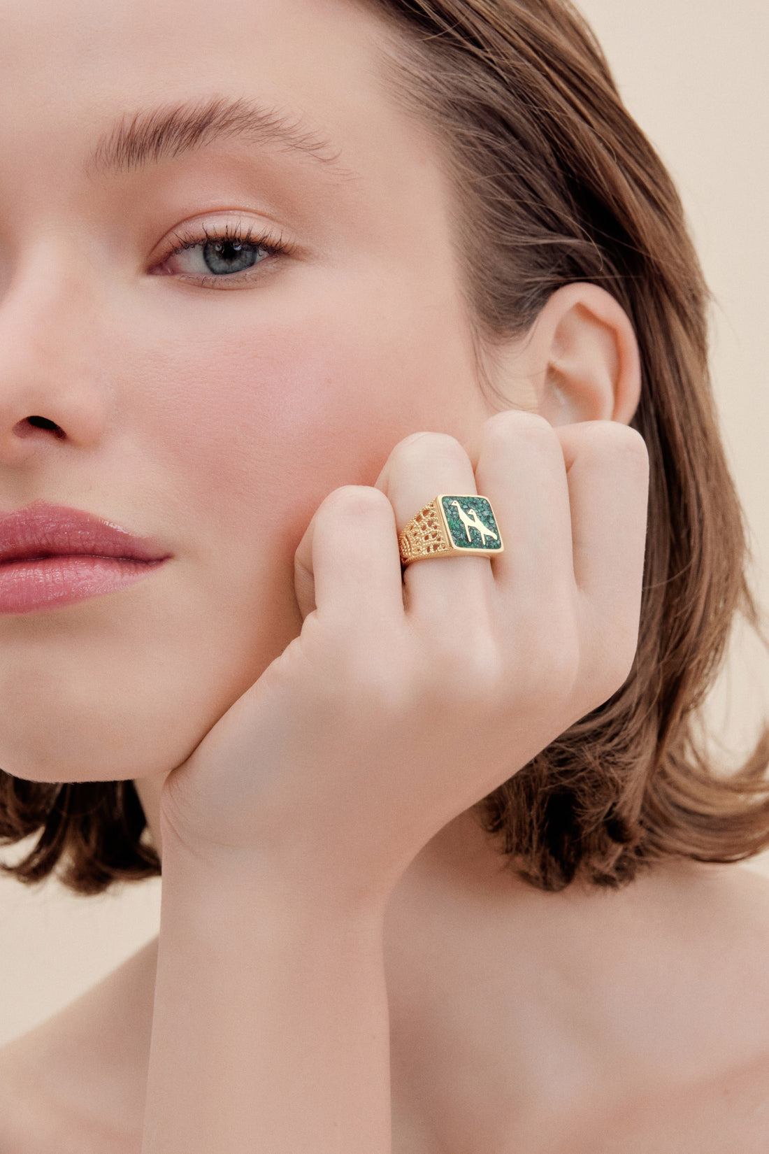 Malachites Crane Filigree Unisex Ring