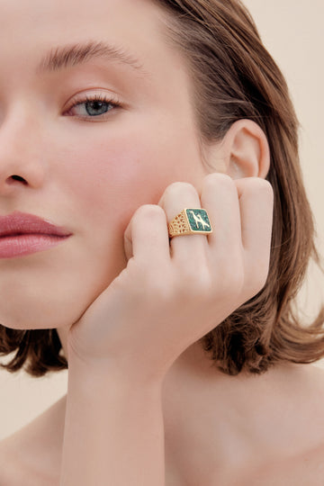 Malachites Crane Filigree Unisex Ring