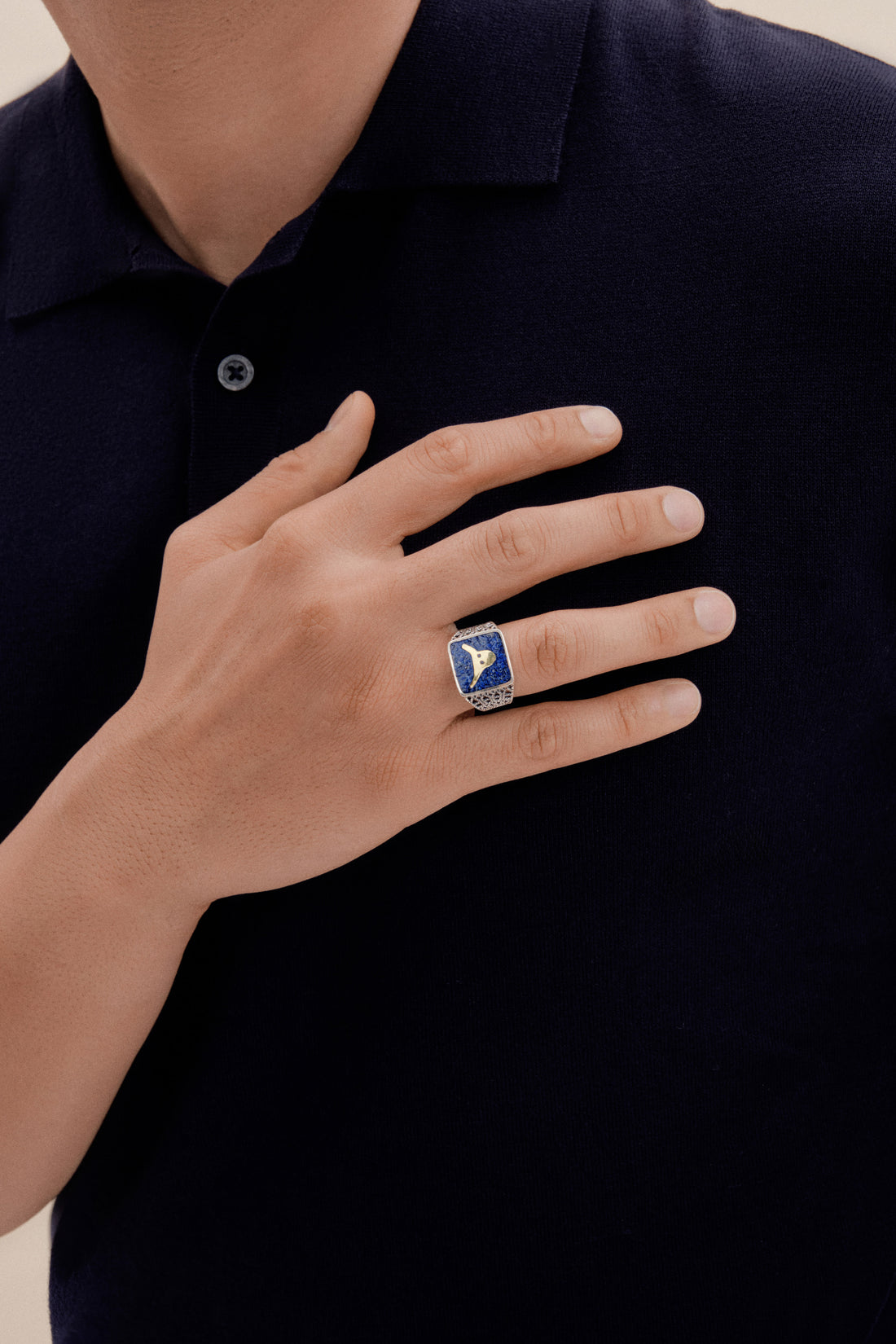 Lapis Bull Filigree Ring Couple Set