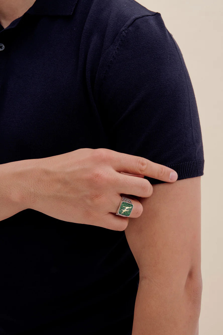 [MEN] Malachite Crane Filigree Unisex Ring Silver product detail