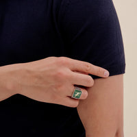 [MEN] Malachite Crane Filigree Unisex Ring Silver product detail