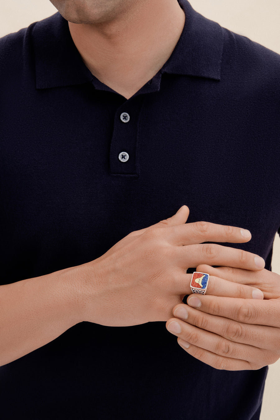 Lapis&Coral Bull Filigree Unisex Ring