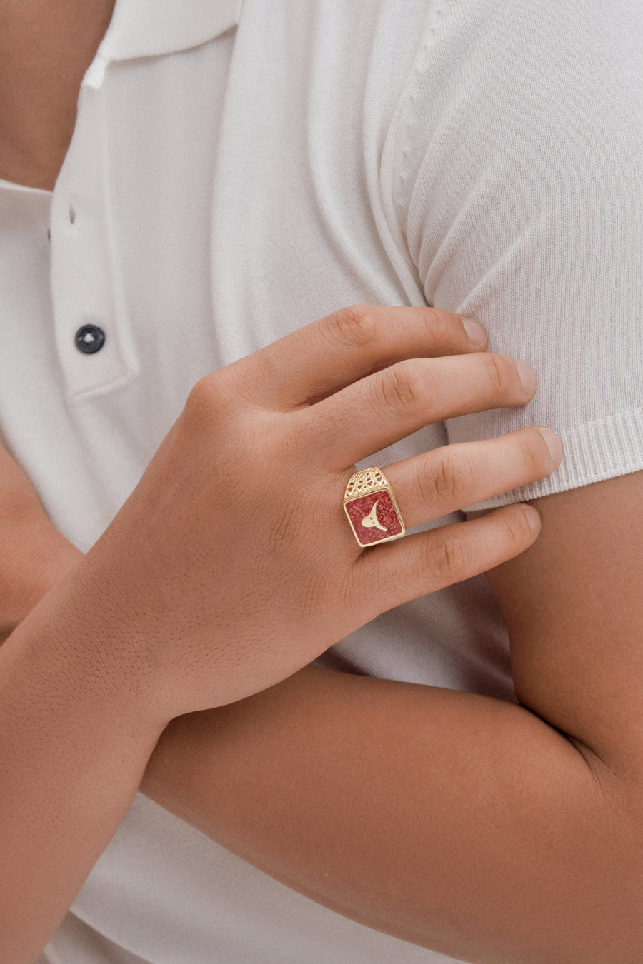 Coral Bull Filigree Unisex Ring