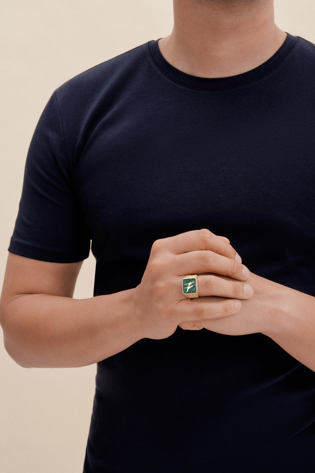 Malachites Crane Filigree Ring - Men