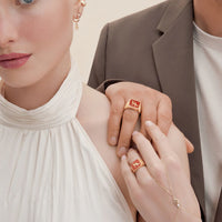 Coral Crane Filigree Ring Couple Set