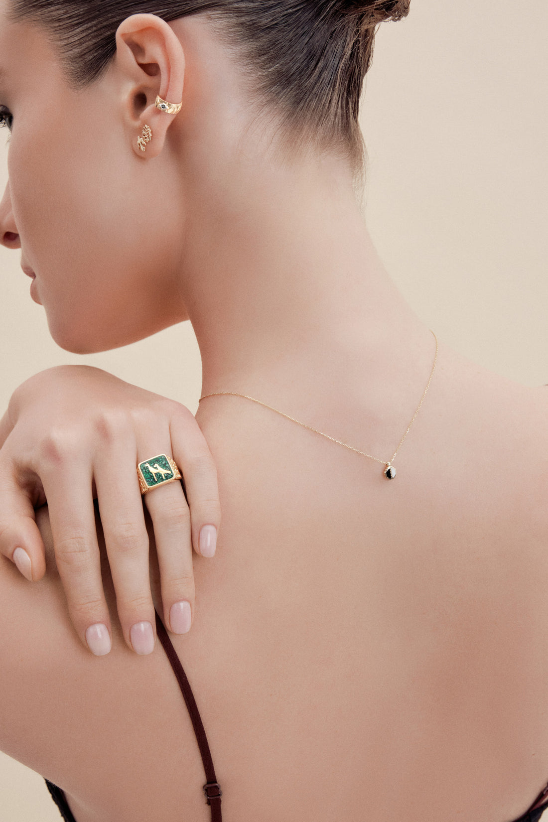 Malachites Crane Filigree Unisex Ring