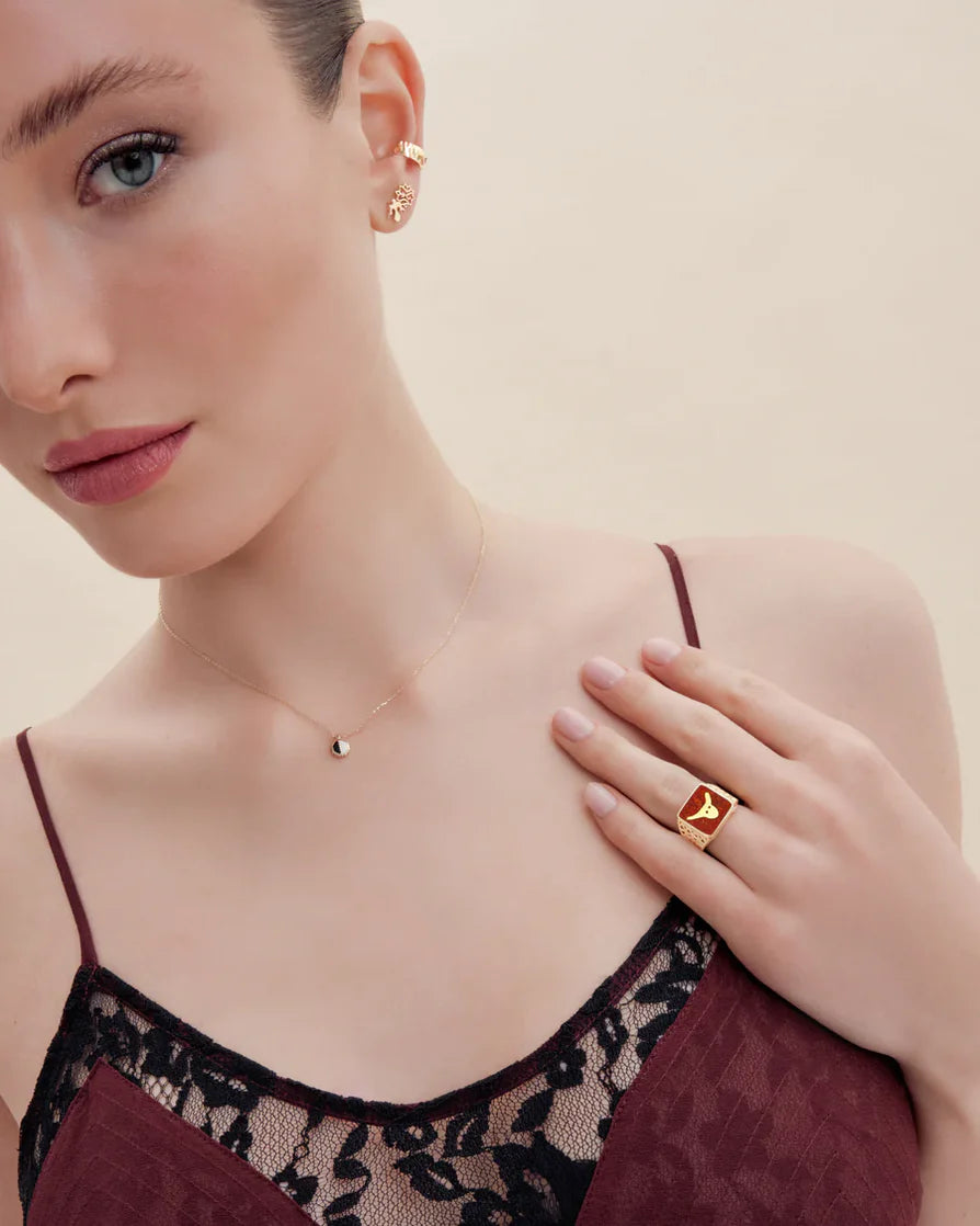 Coral Bull Filigree Ring Couple Set