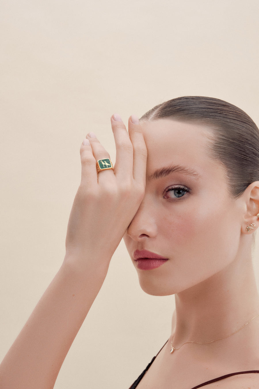 Malachites Crane Filigree Unisex Ring
