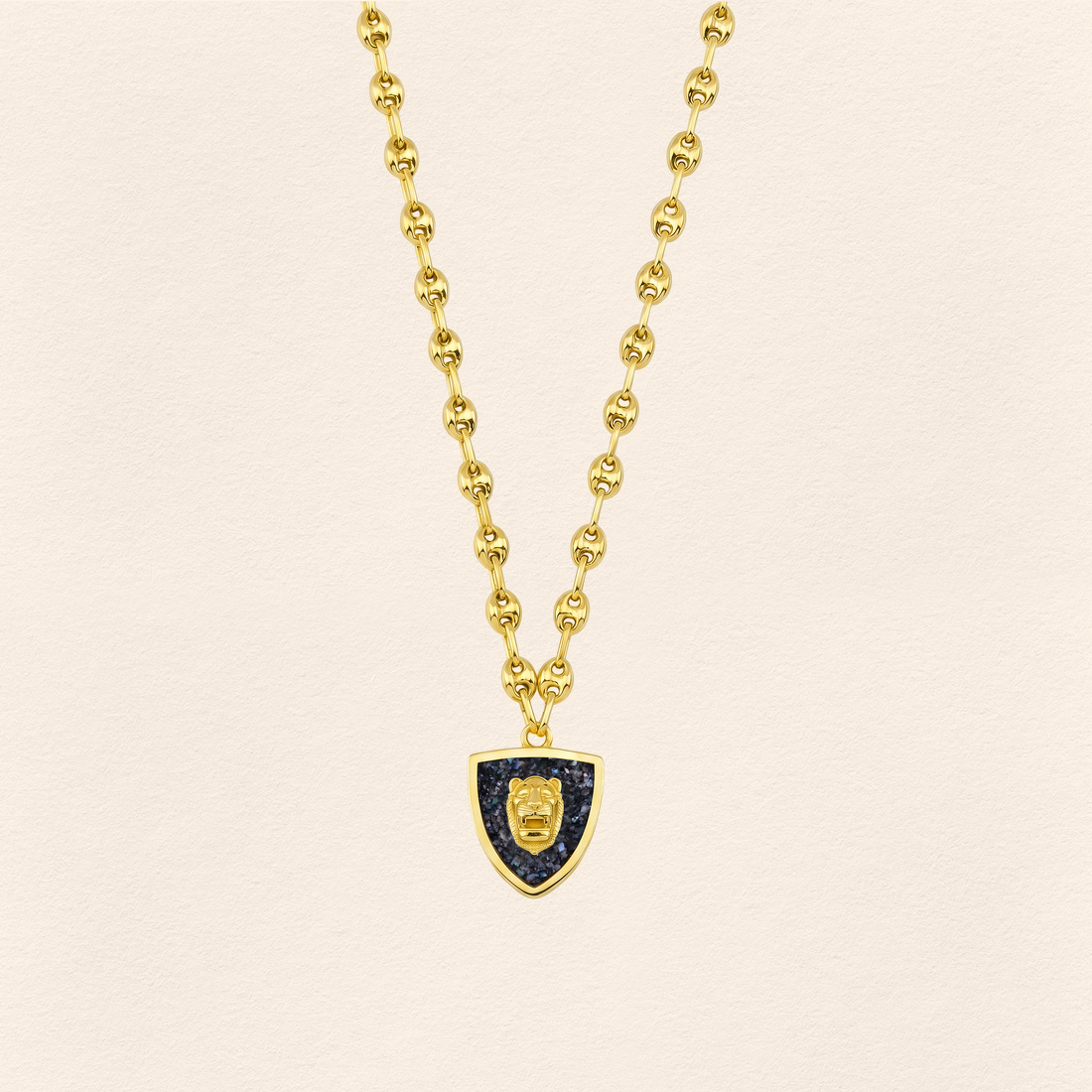 Assyrian Lion Black Pearl Necklace