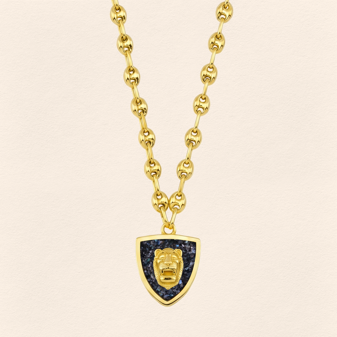 Assyrian Lion Black Pearl Necklace