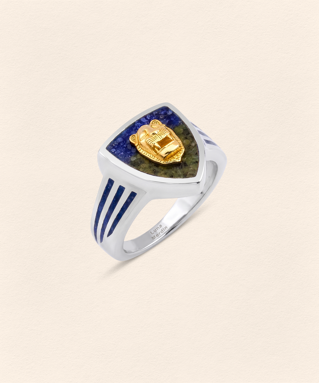 Assyrian Lion Lapis&Azurite Ring