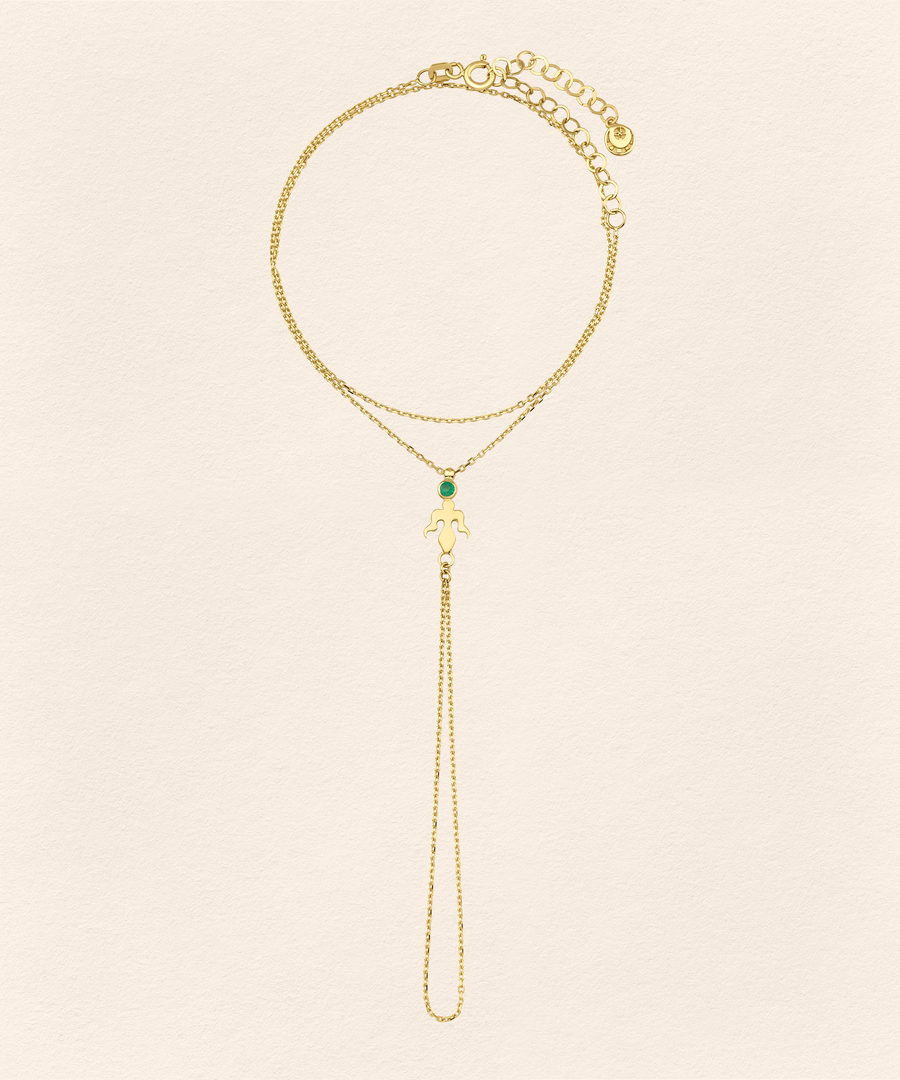 Alka Emerald Gold Finger Bracelet