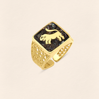 Black Pearl Lion Filigree Ring Couple Set