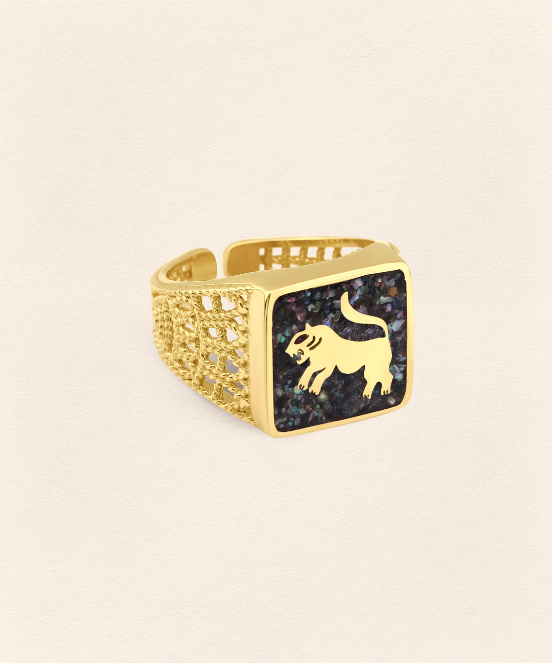 Black Pearl Lion  Filigree Unisex Ring