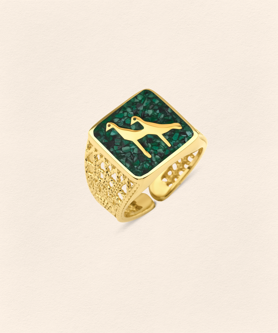 Malachites Crane Filigree Ring - Men