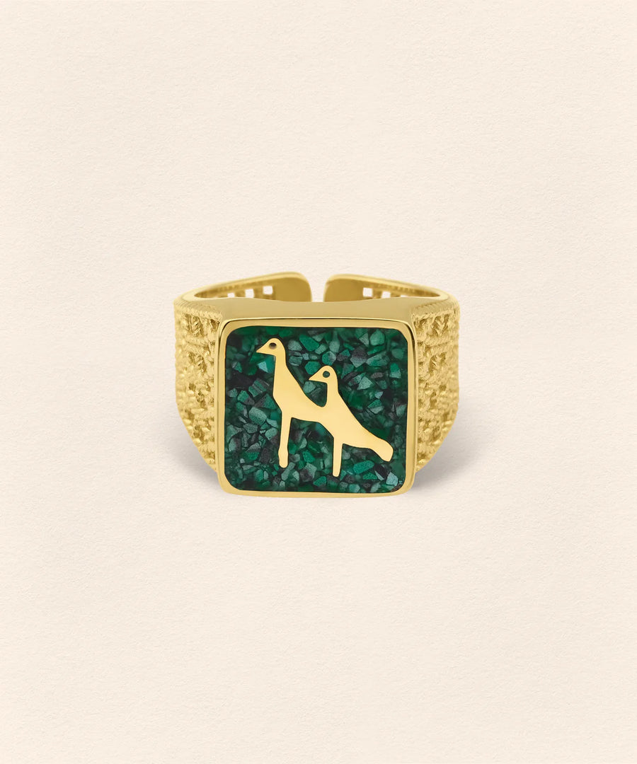 Malachites Crane Filigree Ring Couple Set