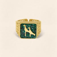 Malachite Crane Filigree Ring Couple Set