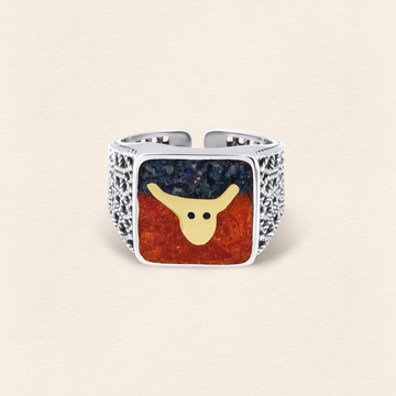 Lapis&Coral Bull Filigree Unısex Ring