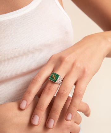 Malachites Crane Filigree Unisex Ring Silver