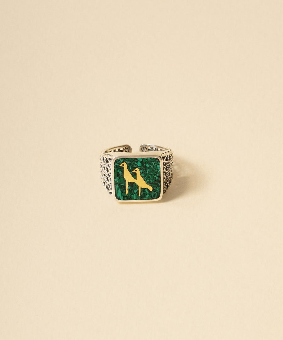 Malachites Crane Filigree Ring - Men