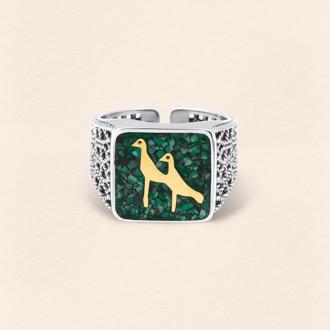 [COMMON] Malachite Crane Filigree Unisex Ring Silver product detail