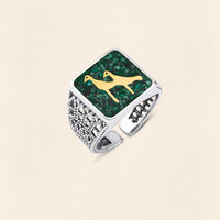 Malachite Crane Filigree Ring Silver Couple Set