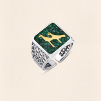 [COMMON] Malachite Crane Filigree Unisex Ring Silver product detail