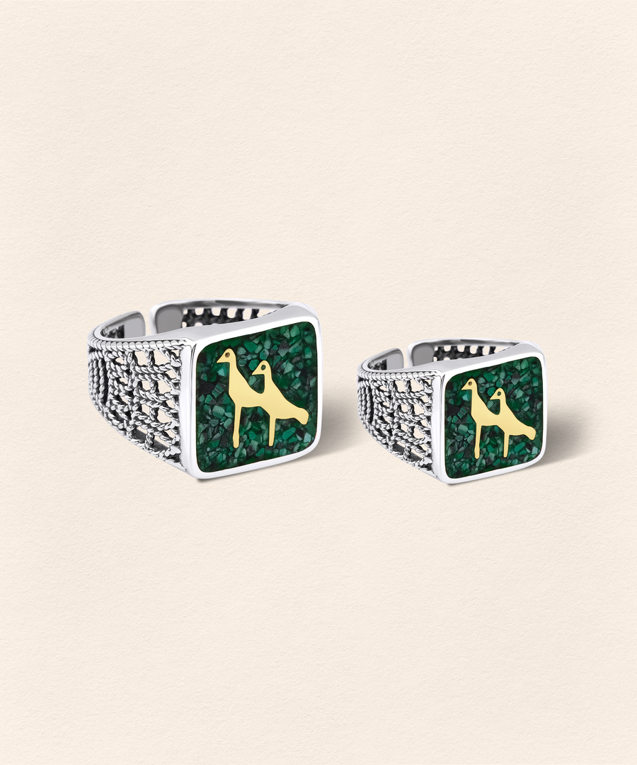 Malachites Crane Filigree Ring Silver - Men