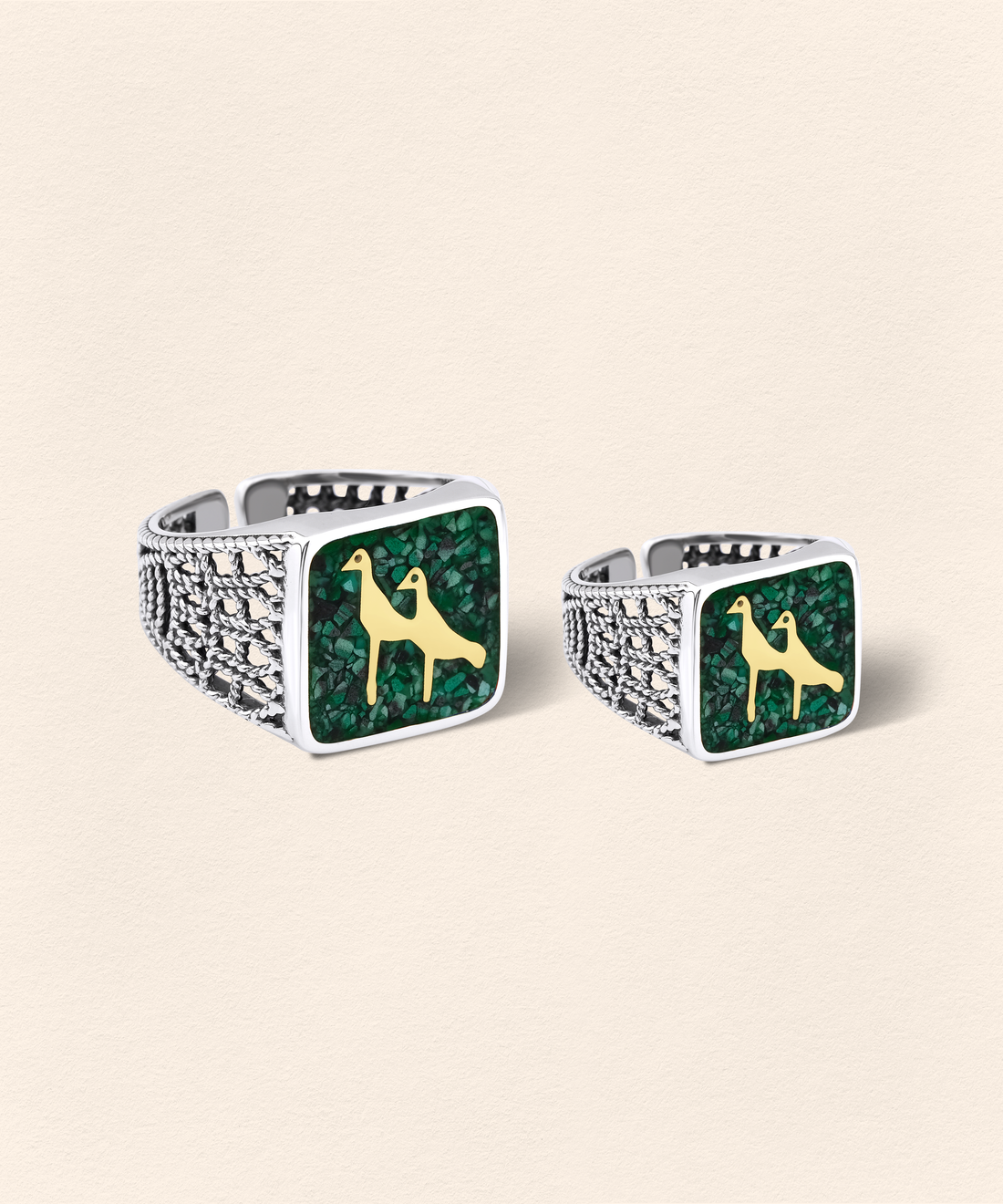 [COMMON] Malachite Crane Filigree Unisex Ring Silver product detail