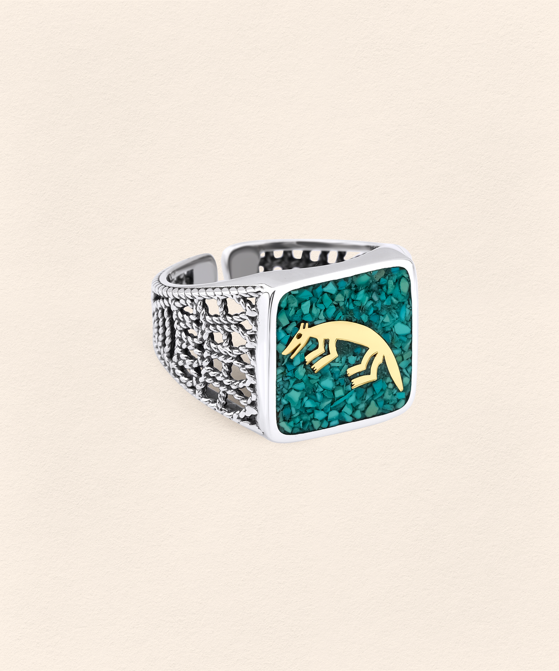 Turquoise Fox Filigree Ring - Men