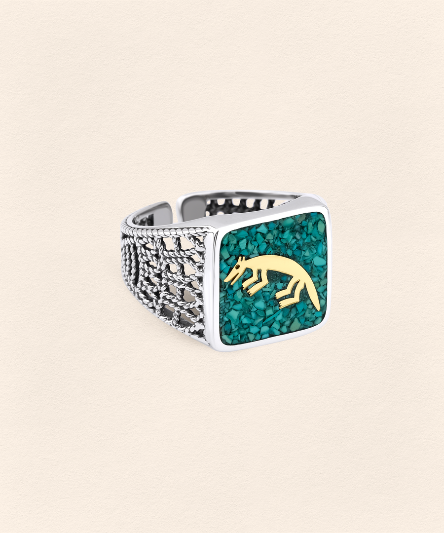 Turquoise Fox Filigree Ring - Men