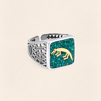 Turquoise Fox Filigree Ring Couple Set