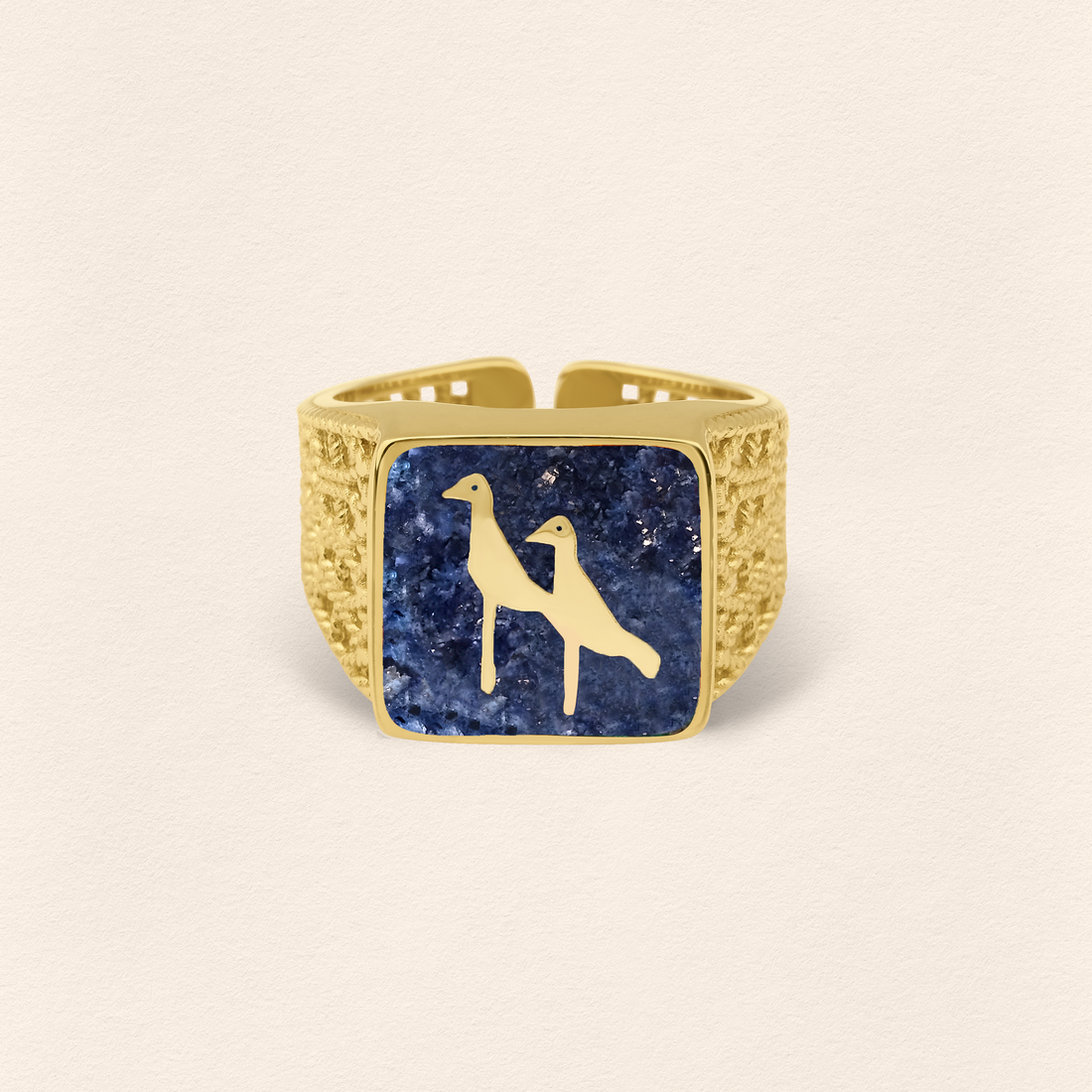 Lapis Crane Filigree Unisex Ring