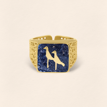 Lapis Crane Filigree Ring - Men
