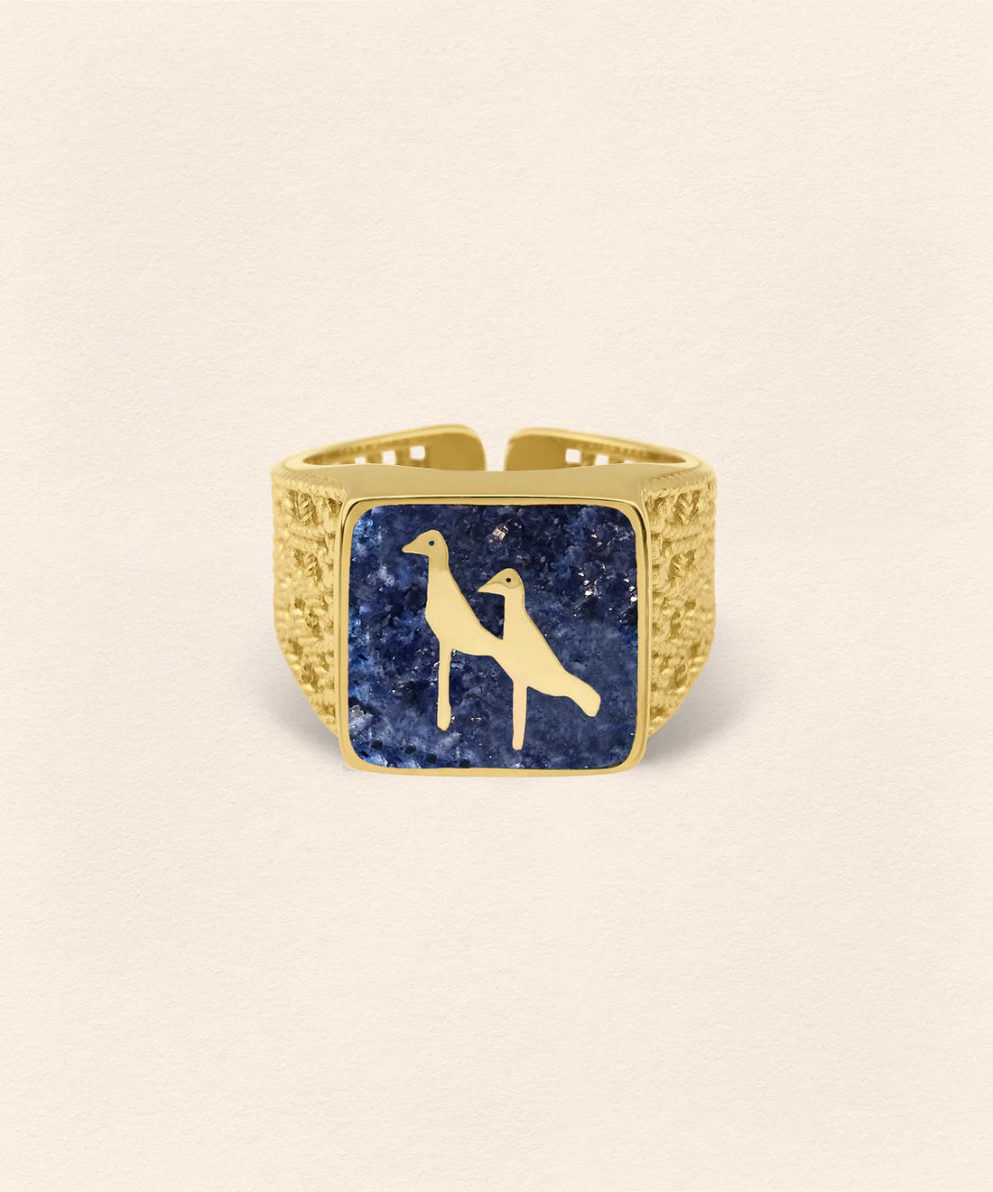 Lapis Crane Filigree Ring Couple Set