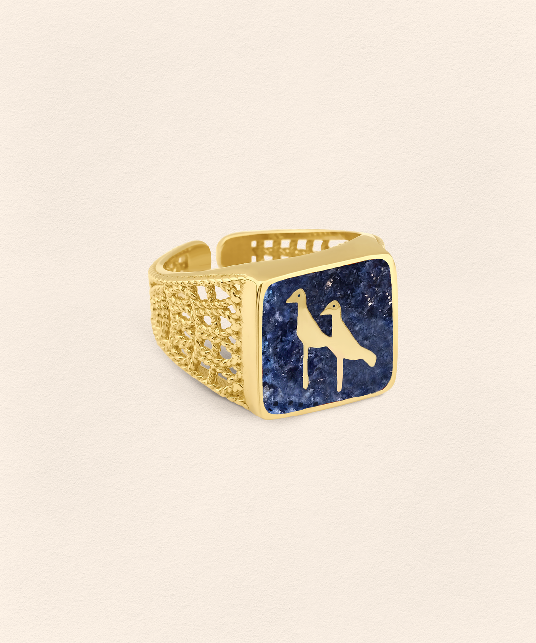 Lapis Crane Filigree Unisex Ring