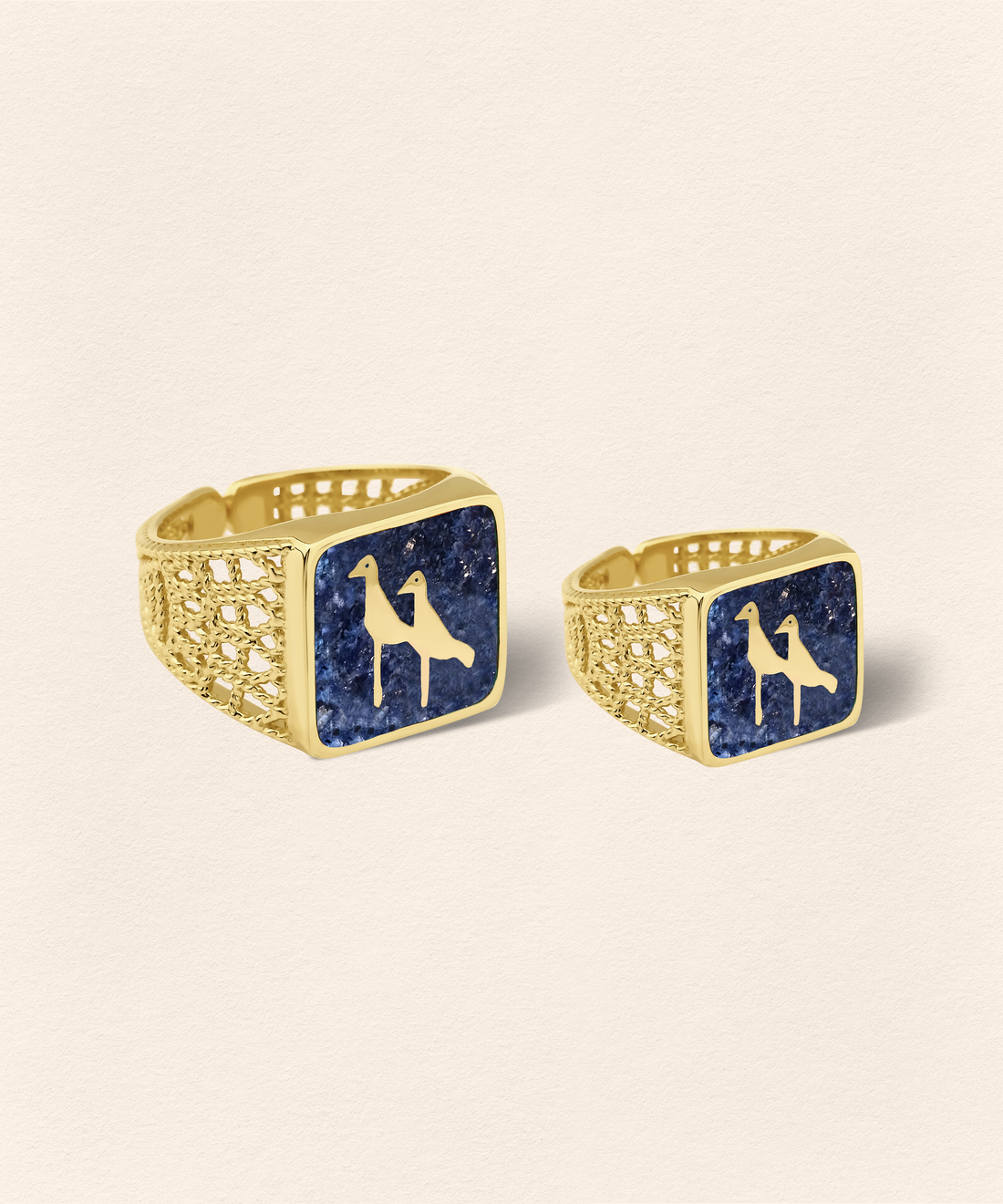 Lapis Crane Filigree Unisex Ring