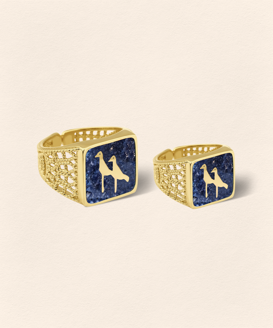 Lapis Crane Filigree Unisex Ring