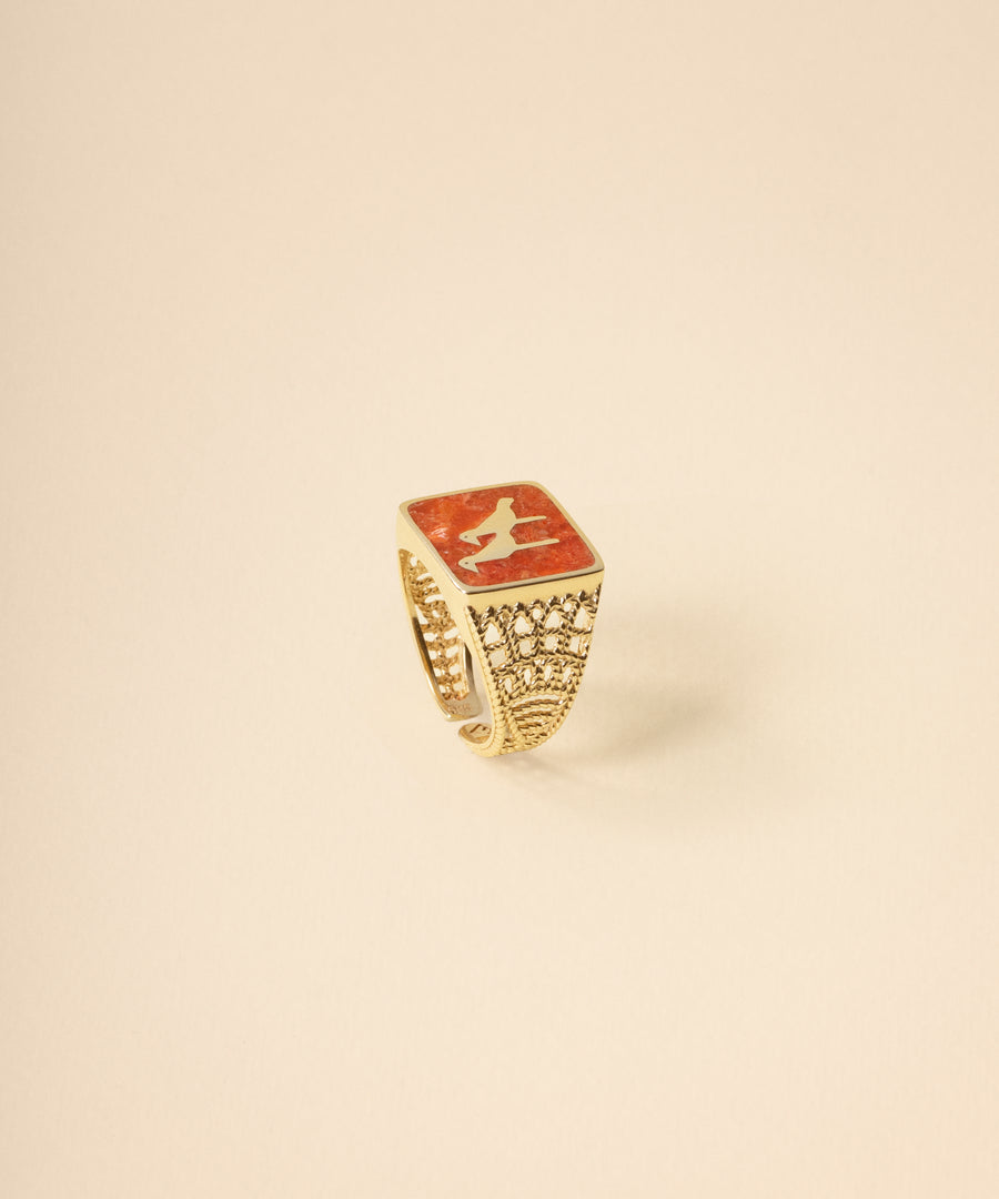 Demet Evgar - Coral Crane Filigree Ring