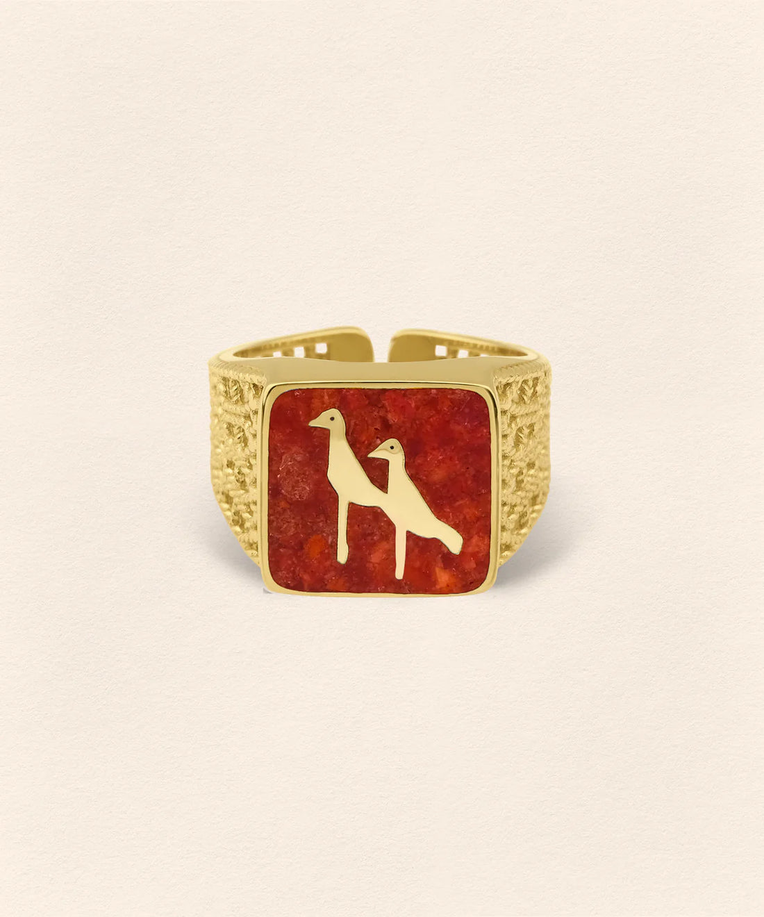 Coral Crane Filigree Ring Couple Set