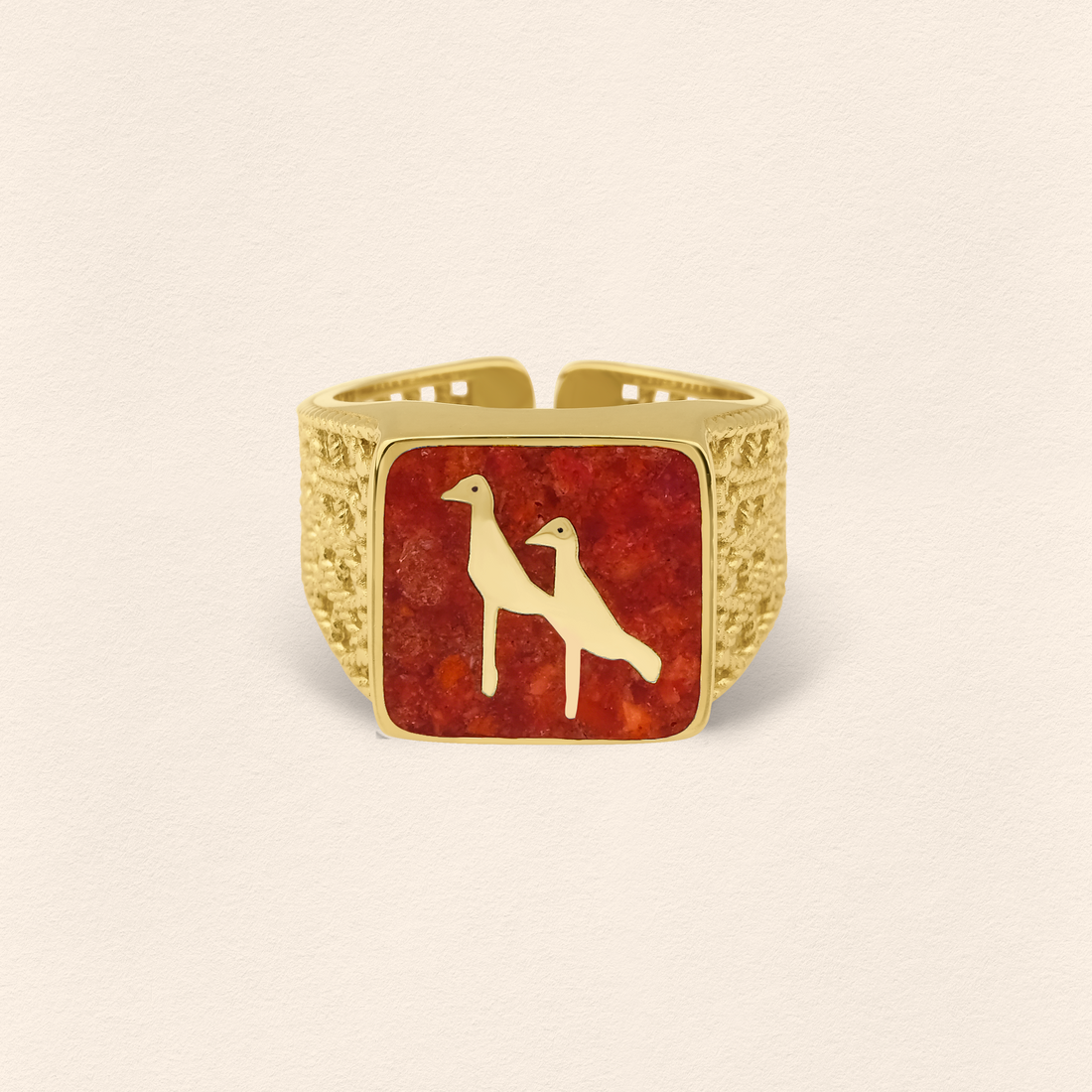 Coral Crane Filigree Unisex Ring