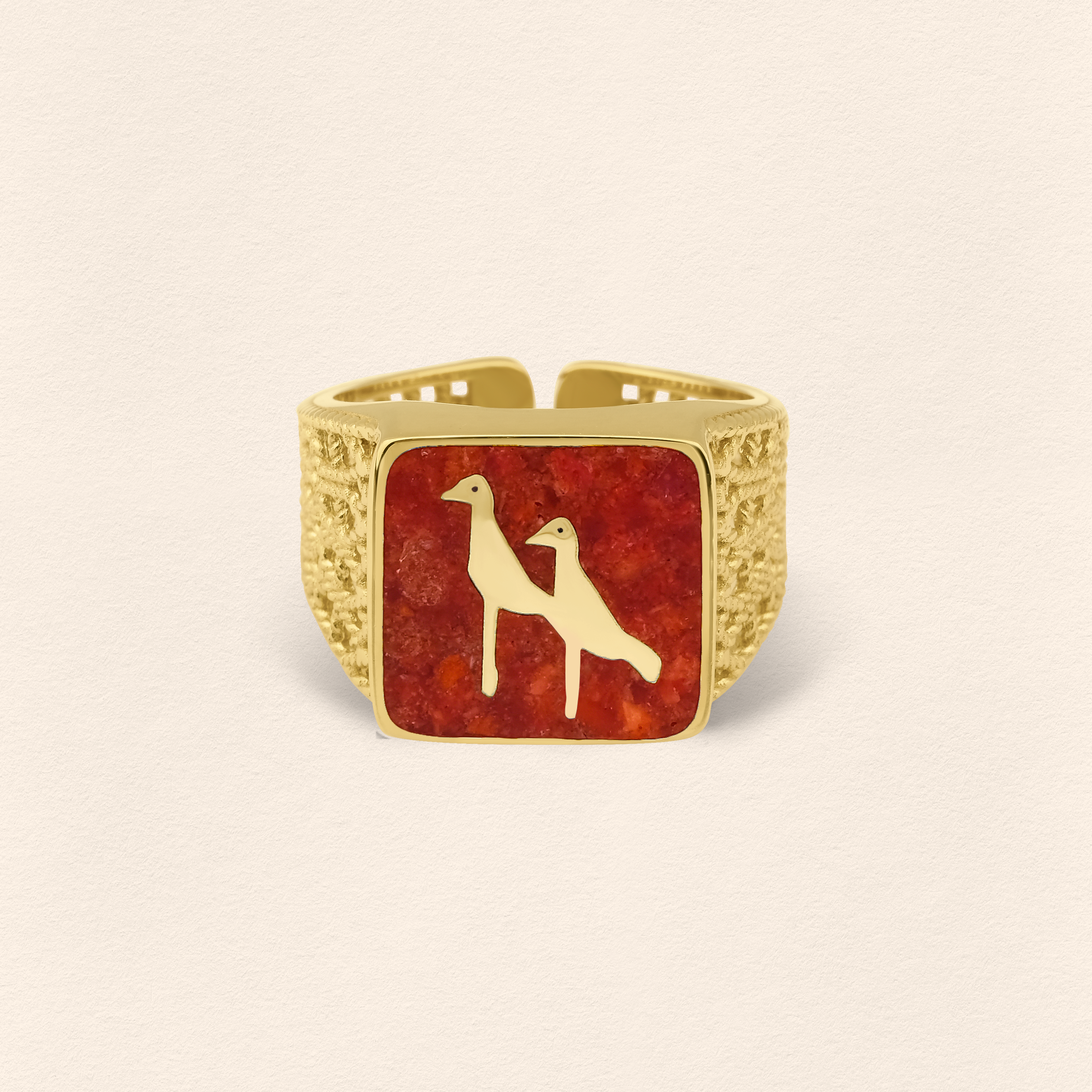 Coral Crane Filigree Unisex Ring