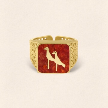 Coral Crane Filigree Ring