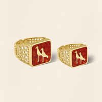 Coral Crane Filigree Ring Couple Set