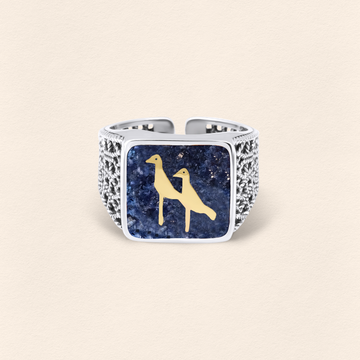 Lapis Crane Filigree Ring Silver