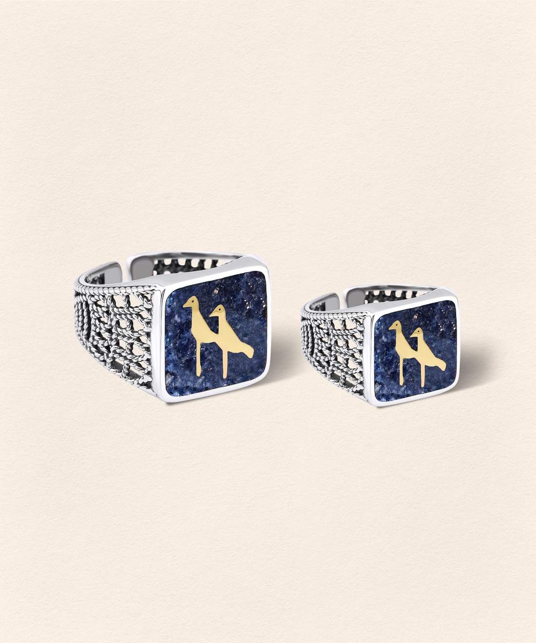 Lapis Crane Filigree Unisex Ring Silver