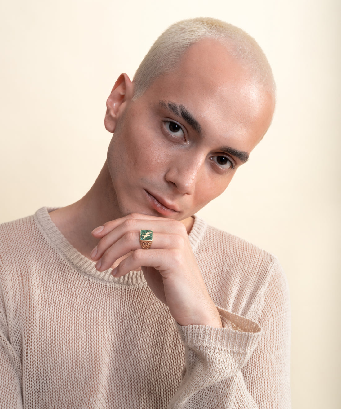 [MEN] Malachite Crane Filigree Unisex Ring product detail